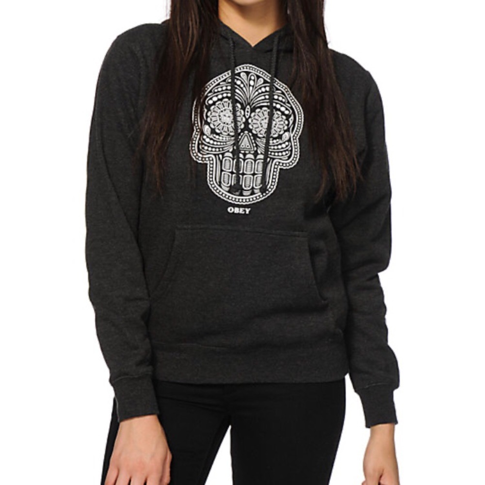 OBEY DAY OF THE DEAD GRAPHIC HOODIE GRAY LARGE